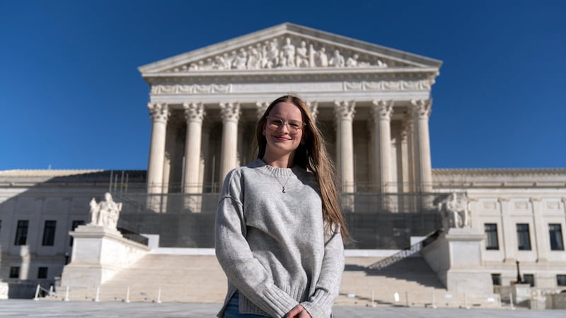 Becky Pepper-Jackson poses for a photograph outside of the U.S. Supreme Court in Washington,...