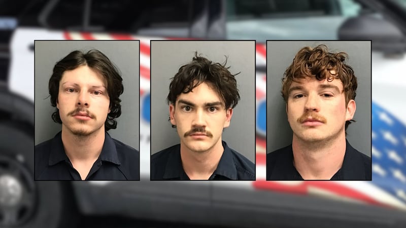 (Left to right) Police arrested Riley Cass, Ryan Creech, and Carter Eslick on hazing-related...