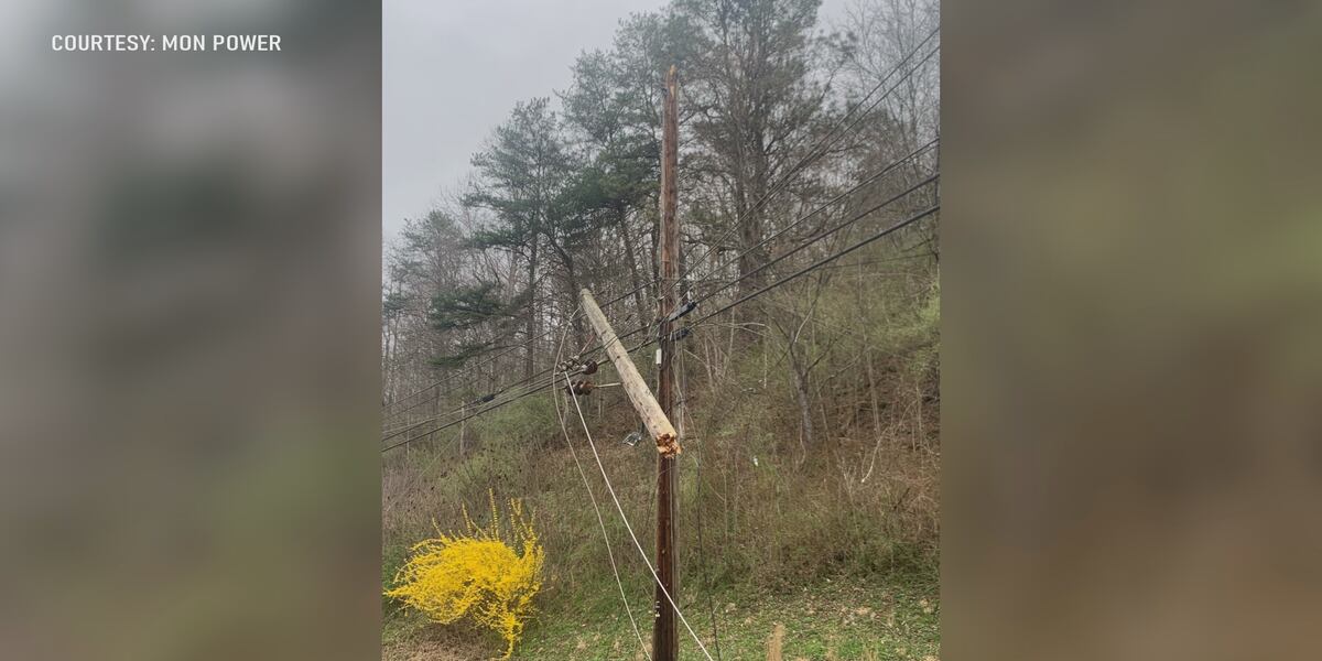 Mon Power continued work Monday to restore power after weekend wind damage
